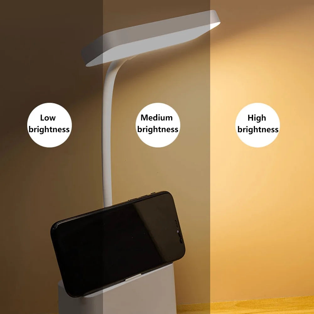 LED Desk Lamp with Pen Holder, Desk Light Rechargeable Eye-Caring Flexible Gooseneck - Bedside Table Lamp for Reading, Small Study Lamp