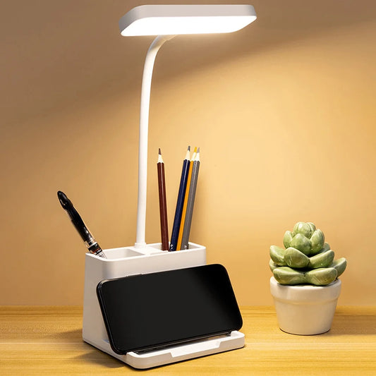 LED Desk Lamp with Pen Holder, Desk Light Rechargeable Eye-Caring Flexible Gooseneck - Bedside Table Lamp for Reading, Small Study Lamp
