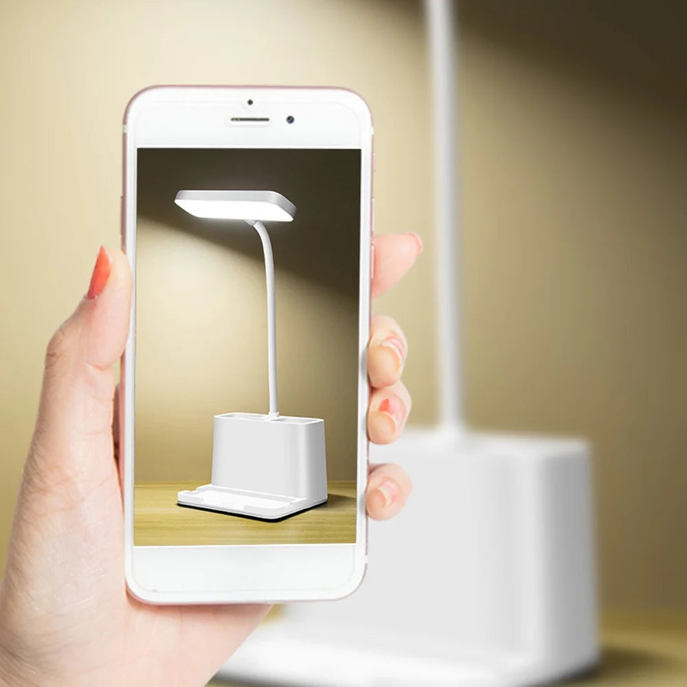 LED Desk Lamp with Pen Holder, Desk Light Rechargeable Eye-Caring Flexible Gooseneck - Bedside Table Lamp for Reading, Small Study Lamp